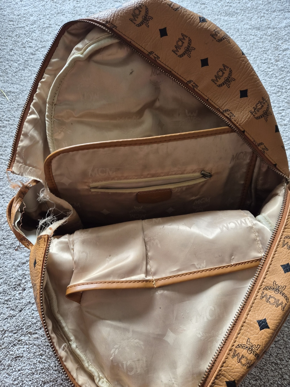 MCM Cognac Logo Studded Leather Backpack - Picture 2 of 3